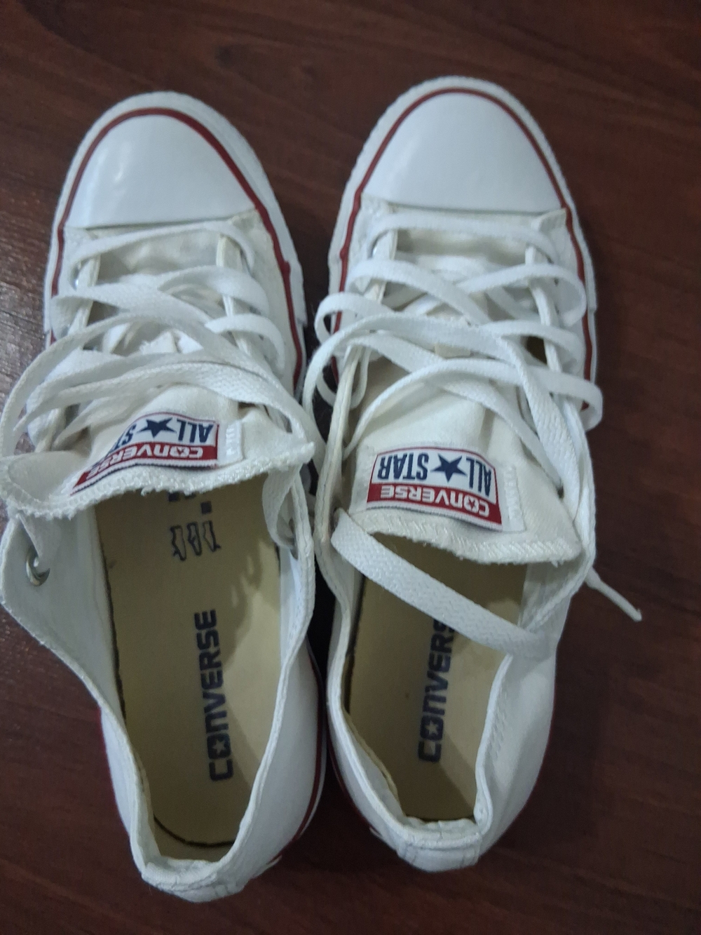 Converse Low Top Sneakers in White with Red Trim - Picture 2 of 6
